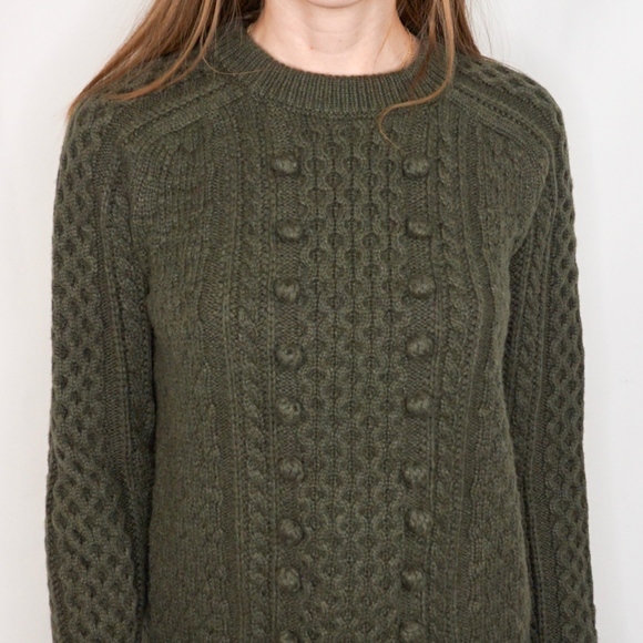 J. Crew Popcorn Cable Knit Green Sweater NWT M 362 - Picture 3 of 8